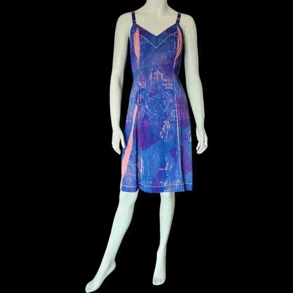 VINTAGE 50s 60s Hand Dyed Batik Slip Dress M - Picture 2 of 10